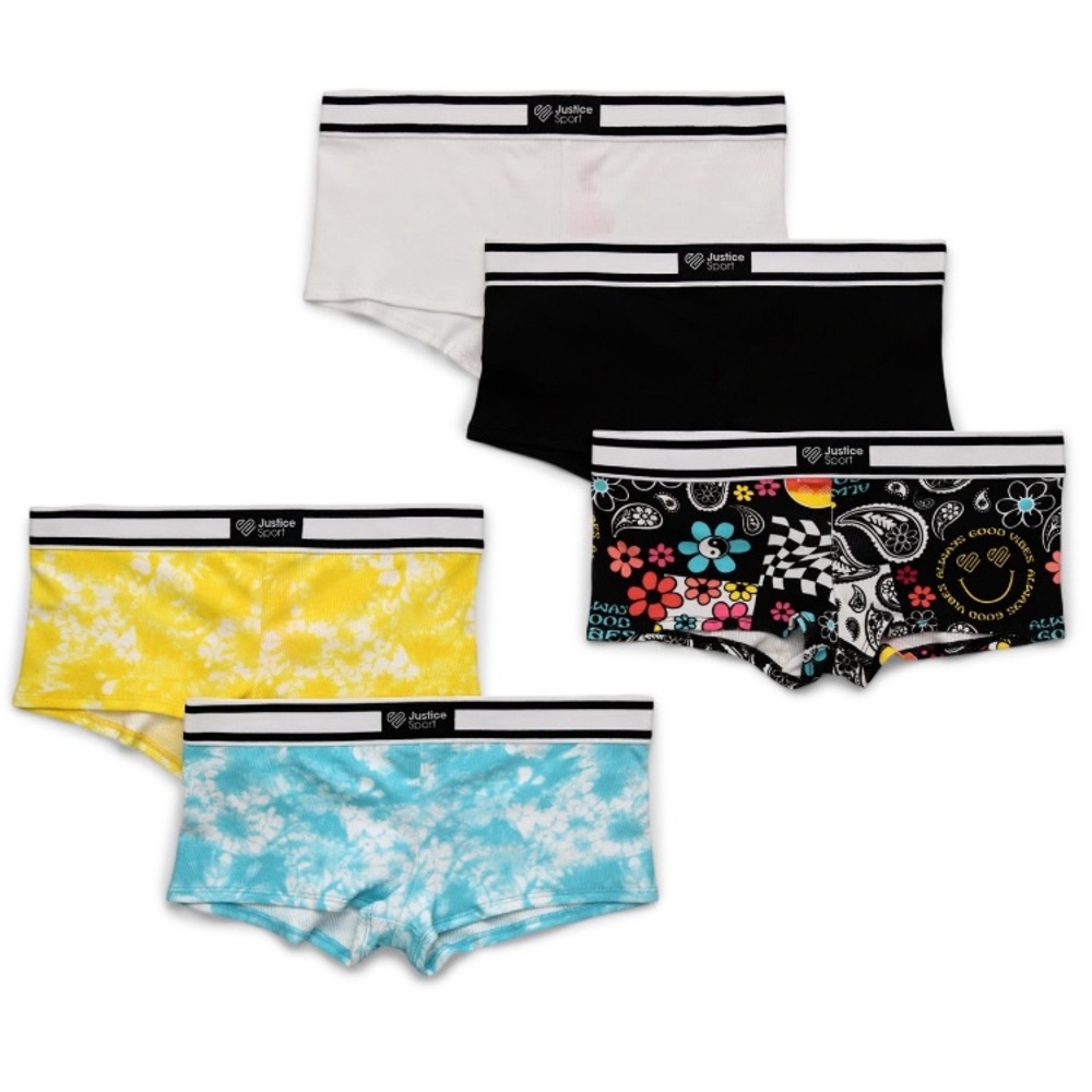NWT - Justice Sport Girls Shorties Underwear, 5-Pack - Girls Size 12